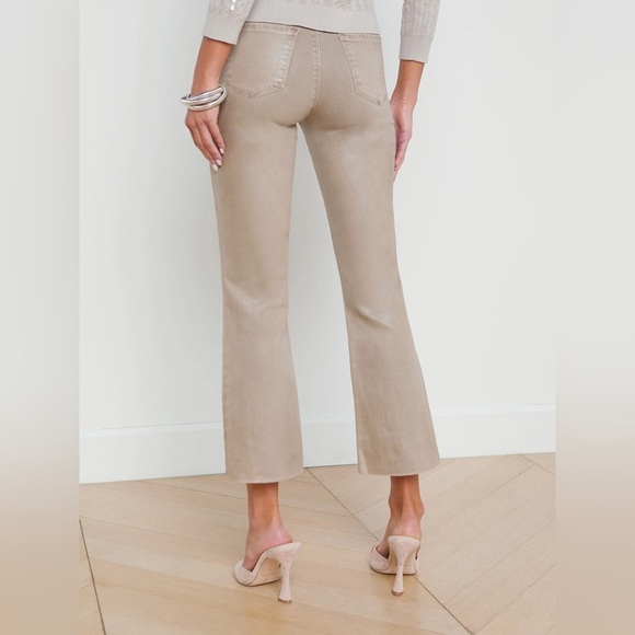 L’AGENCE kendra high rise cropped flare rye coated jeans pants khaki stretchy - Picture 3 of 16